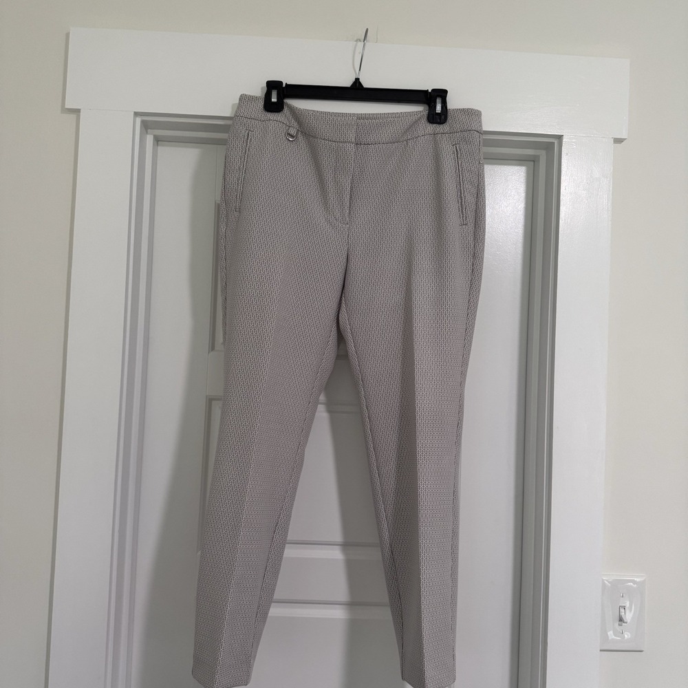 ADRIANNA PAPELL TAUPE‎ GEO 1 PRINTED  KATE FIT DRESS PANTS SIZE 10
